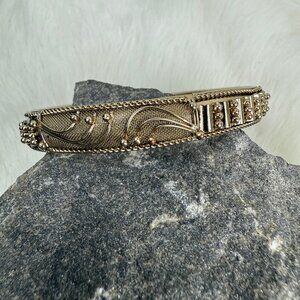Vintage Gold Tone Bangle Bracelet Mesh Floral Wire Work